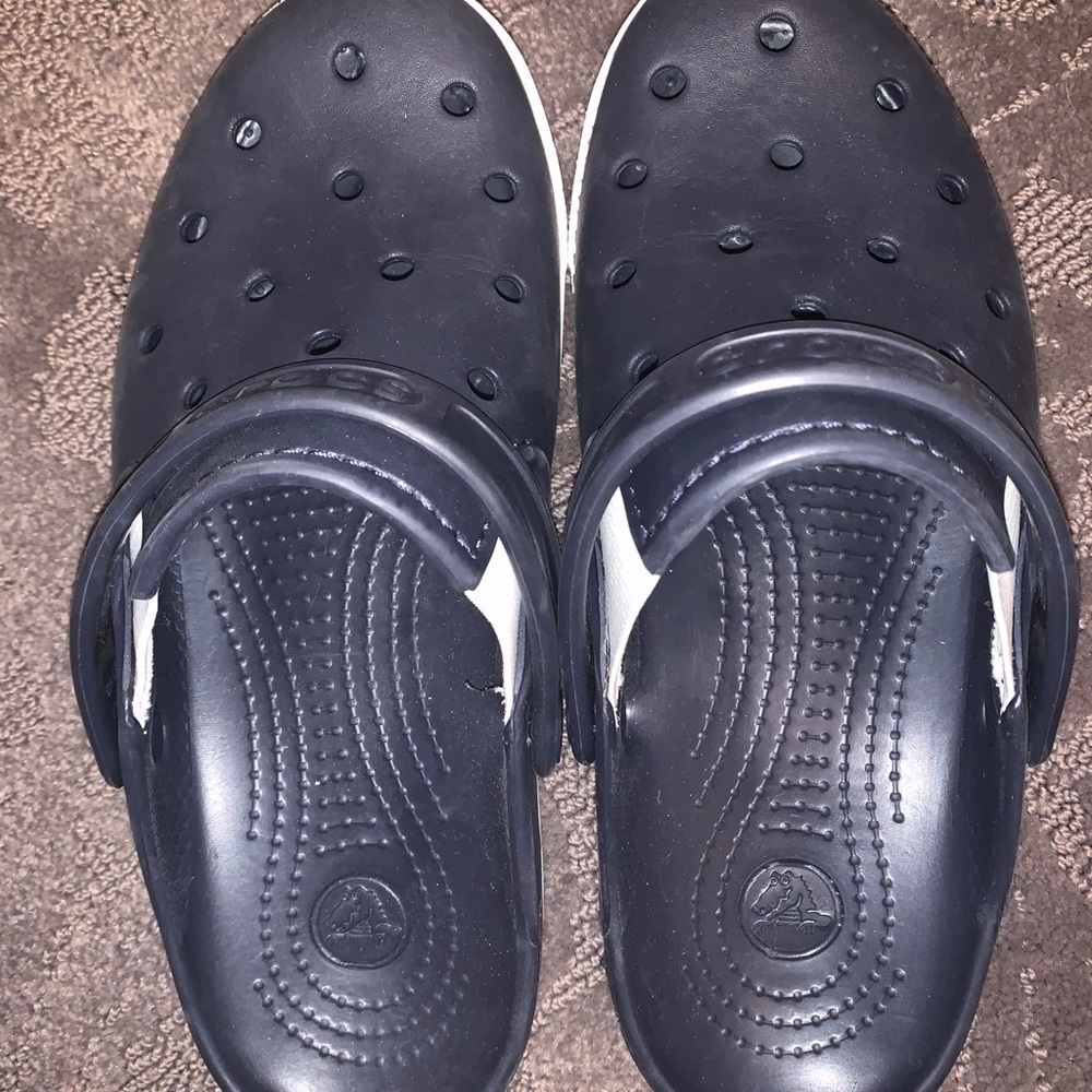 Navy and white womens crocs